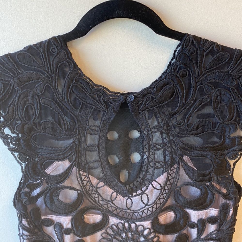 Anthropologie Yoana Barashi Lace Embroidered black Dress 4P short sleeveless 2 - Picture 5 of 12